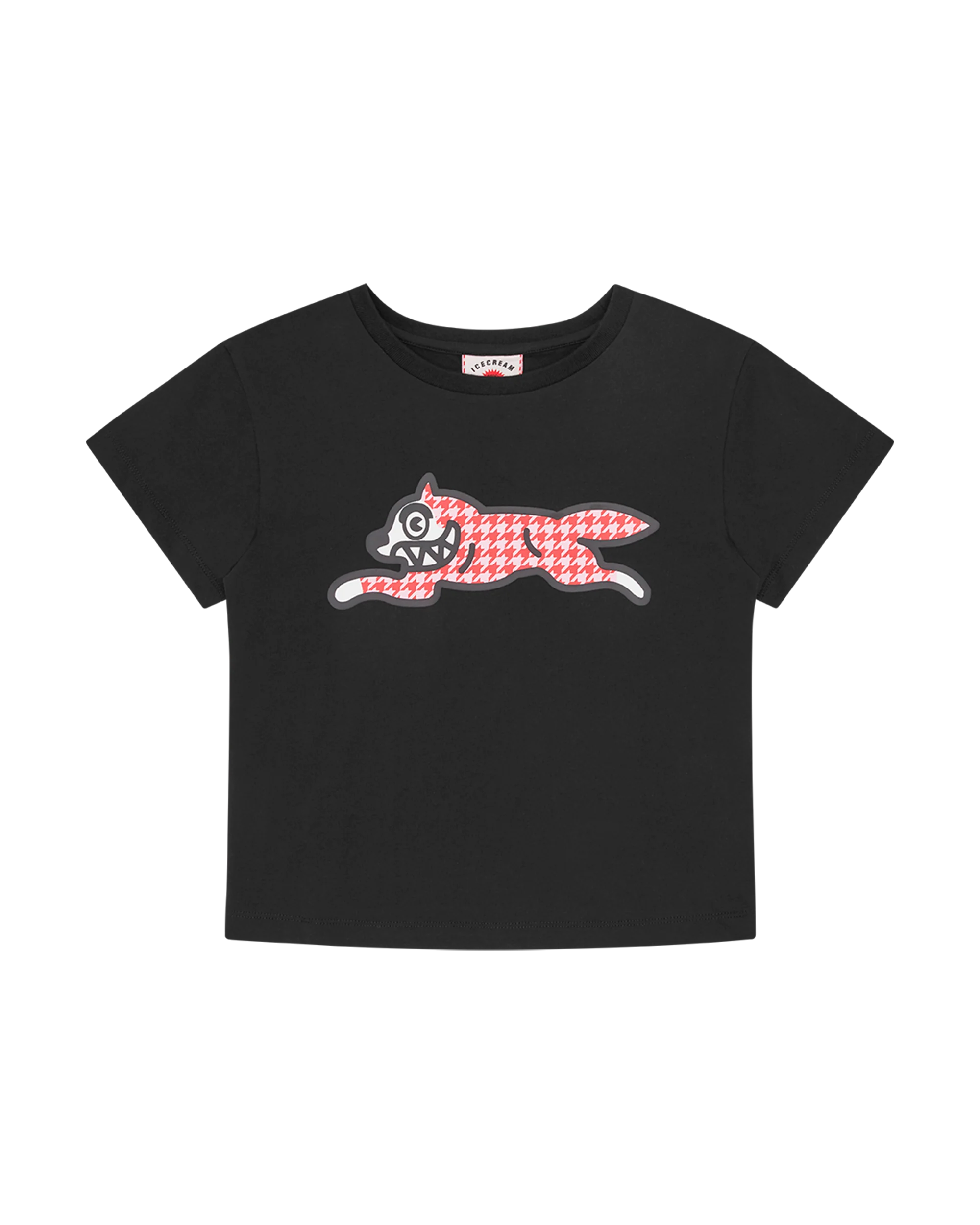 Womens Houndstooth Running Dog Baby Tee - Macdery