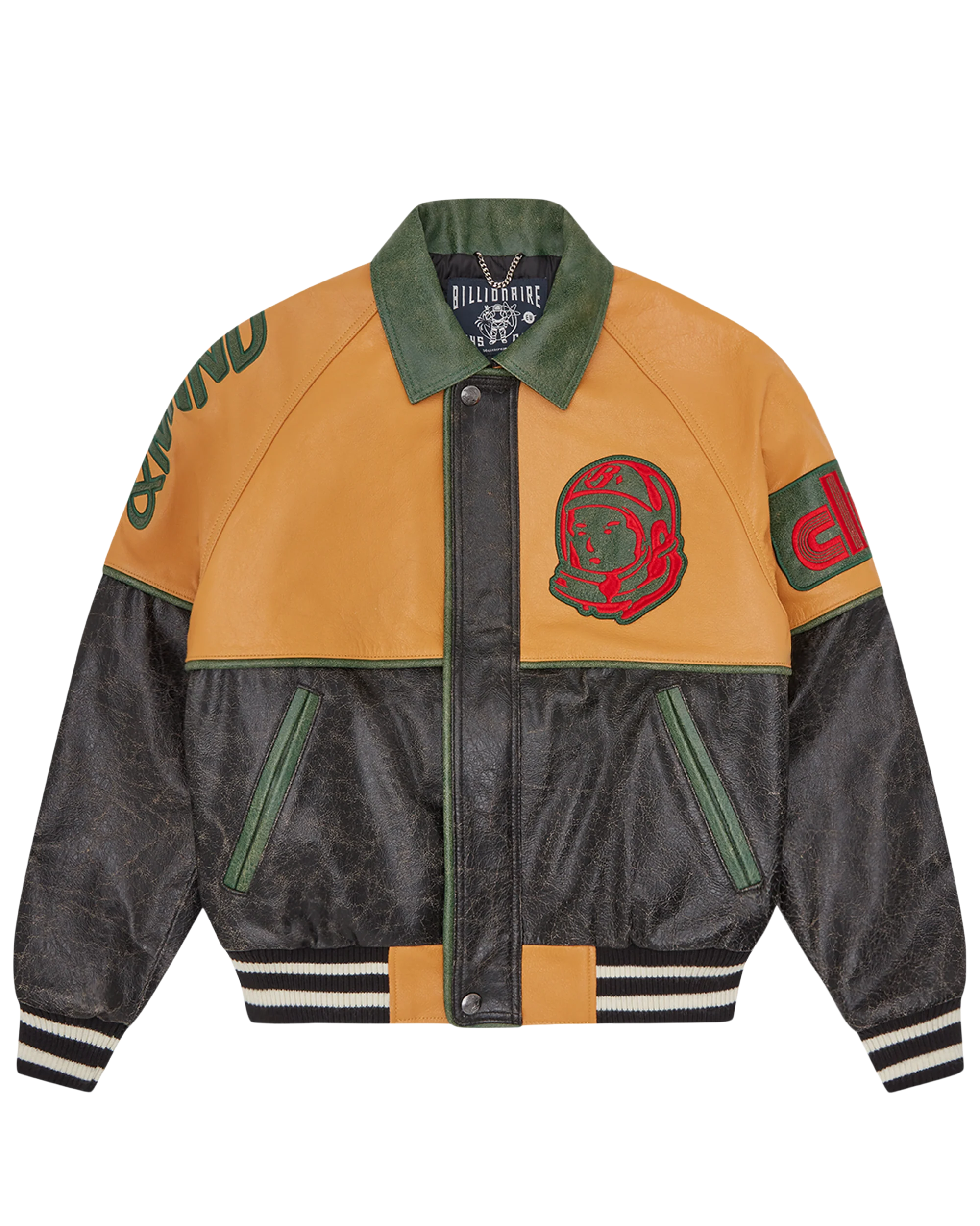 Club Cracked Leather Varsity Jacket - Macdery